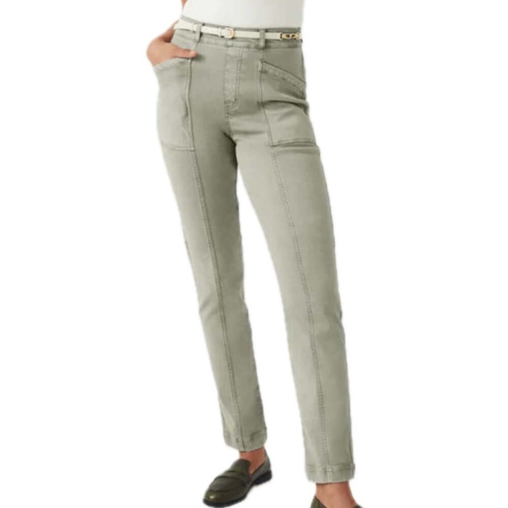 Spanx Tall Shaping High Waisted Stretch Twill Straight Leg Pants in Olive Oil